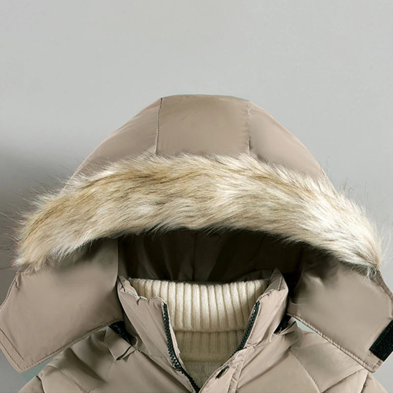 Boys’ Winter Thick Hooded Coat – Warm Fur Collar Jacket