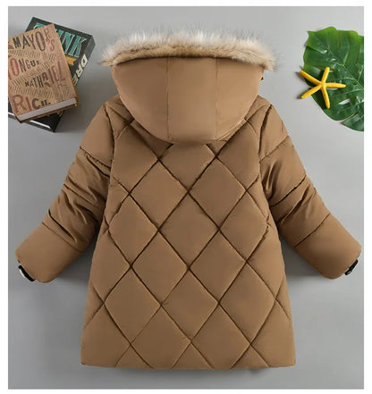 Boys’ Winter Thick Hooded Coat – Warm Fur Collar Jacket