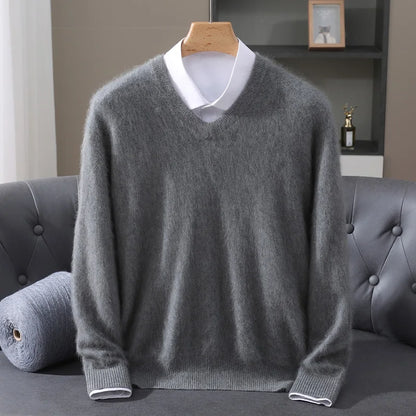 Men’s V-Neck Cashmere Wool Sweater – Soft Luxury Knit Pullover for Autumn & Winter