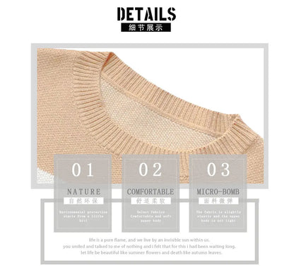 Women’s Oversized Monogram Jacquard Sweater – Crew Neck Patchwork Knit Pullover