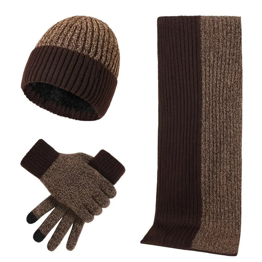 3Pcs/set Winter Beanie Hat Scarf Gloves Outdoor Ski Windproof Warm Scarf Sets Ear Protection Knitted Hat Scarf Mittens Set