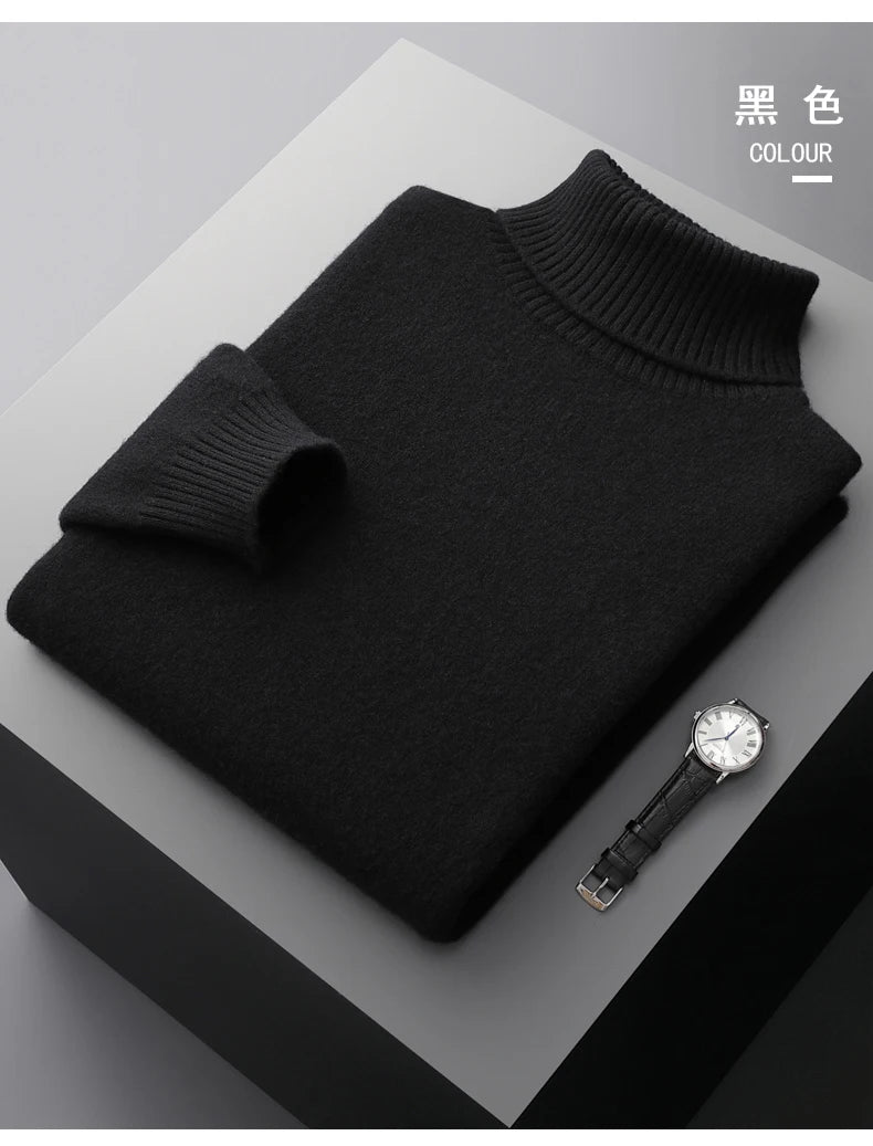 Men’s Cashmere Wool Sweater – Elegant Turn-Down Collar Knitwear for Autumn & Winter