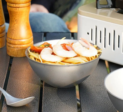 Pure Titanium Double-layer Outdoor Bowl Anti-scalding Heat Insulation Portable Healthy Luxury Bowl Anti-slip Outdoor Tableware
