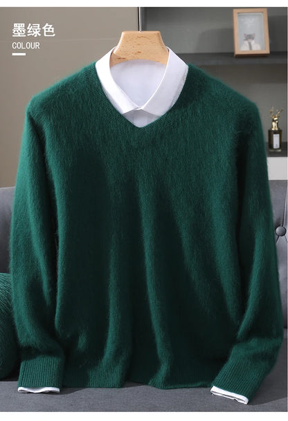 Men’s 100% Pure Mink Cashmere V-Neck Sweater –  for Autumn & Winter