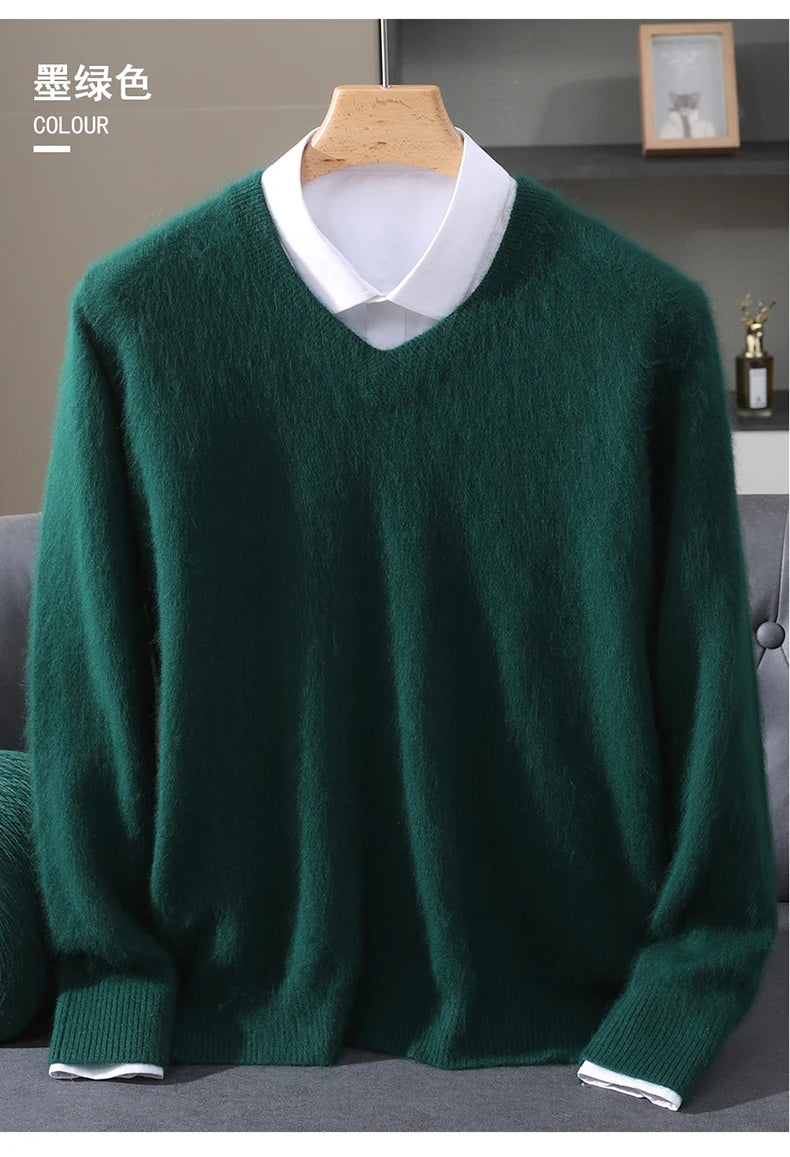 Men’s V-Neck Cashmere Wool Sweater – Soft Luxury Knit Pullover for Autumn & Winter