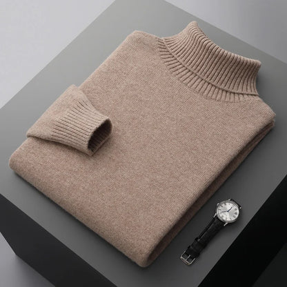 Men’s Cashmere Wool Sweater – Elegant Turn-Down Collar Knitwear for Autumn & Winter