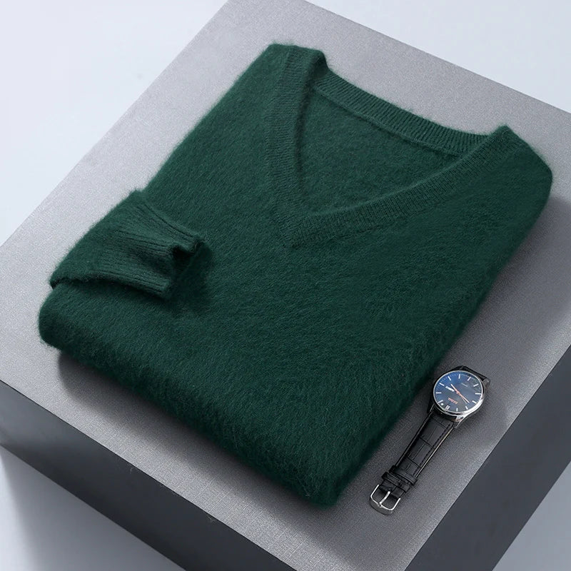 Men’s V-Neck Cashmere Wool Sweater – Soft Luxury Knit Pullover for Autumn & Winter