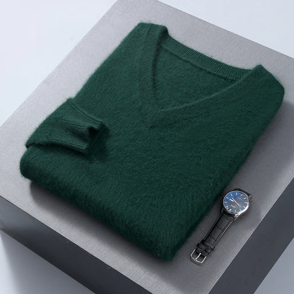 Men’s V-Neck Cashmere Wool Sweater – Soft Luxury Knit Pullover for Autumn & Winter