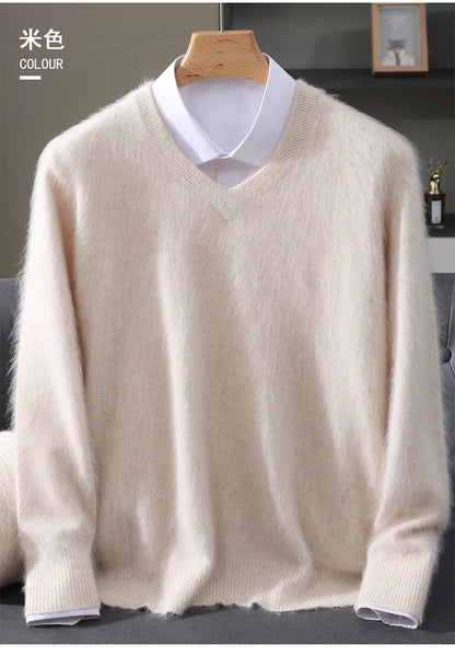 Men’s 100% Pure Mink Cashmere V-Neck Sweater –  for Autumn & Winter