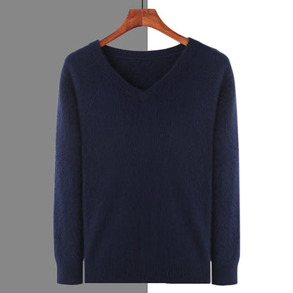 Men’s 100% Pure Mink Cashmere V-Neck Sweater –  for Autumn & Winter