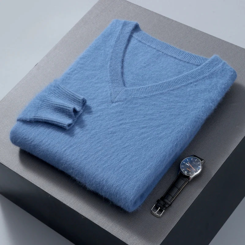 Men’s 100% Pure Mink Cashmere V-Neck Sweater –  for Autumn & Winter