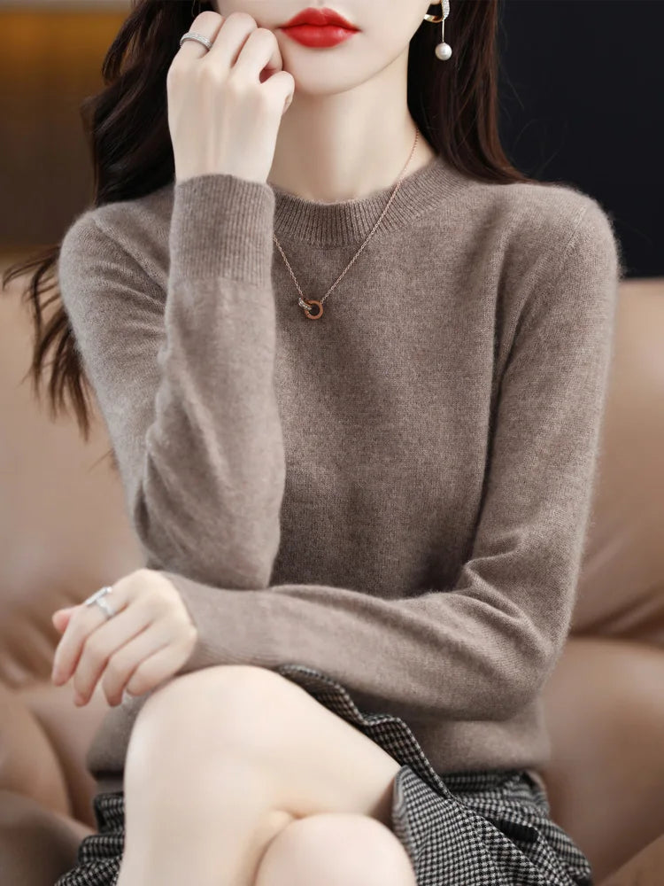 Women’s 100% Merino Wool Sweater – Soft Cashmere O-Neck Pullover