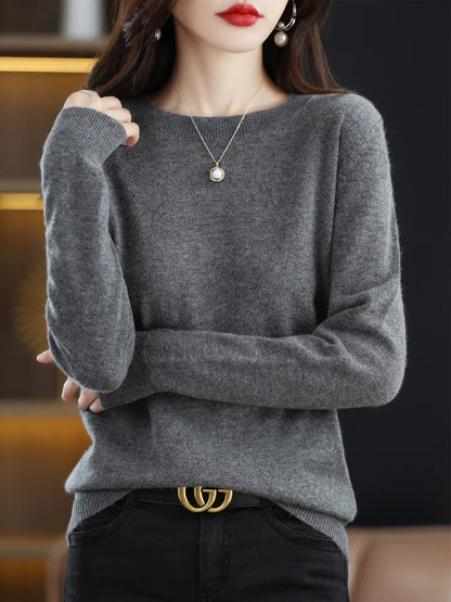 Women’s 100% Merino Wool Sweater – Soft Cashmere O-Neck Pullover