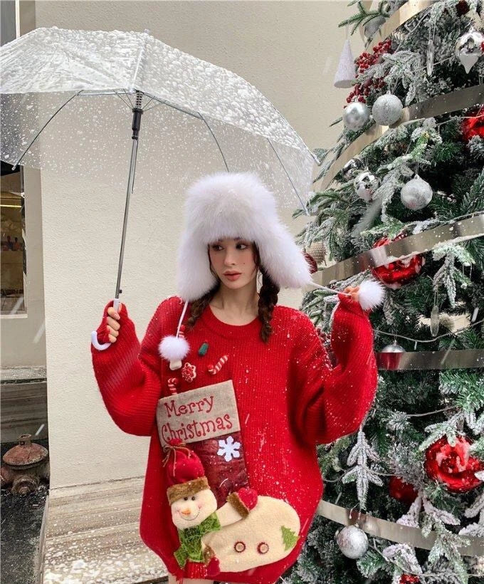 2026 Christmas Embroidery Loose Sweet Simple Jumper Pullover 3D Flower Knit Heavy Knitted Korea Goth New Feminine Tops Sweaters