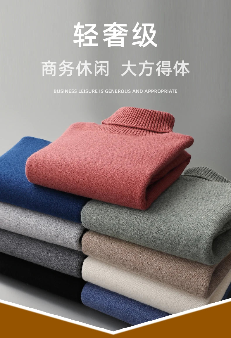 Men’s Cashmere Wool Sweater – Elegant Turn-Down Collar Knitwear for Autumn & Winter