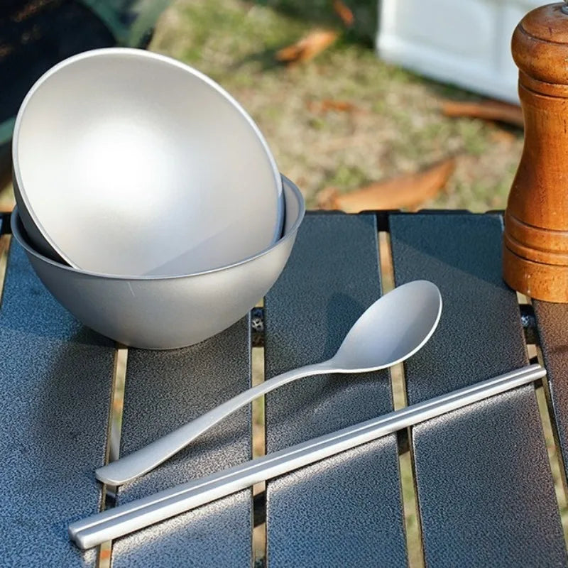Pure Titanium Double-layer Outdoor Bowl Anti-scalding Heat Insulation Portable Healthy Luxury Bowl Anti-slip Outdoor Tableware