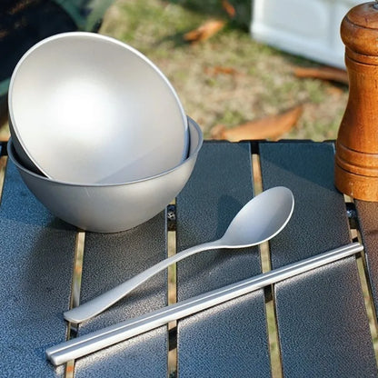 Pure Titanium Double-layer Outdoor Bowl Anti-scalding Heat Insulation Portable Healthy Luxury Bowl Anti-slip Outdoor Tableware