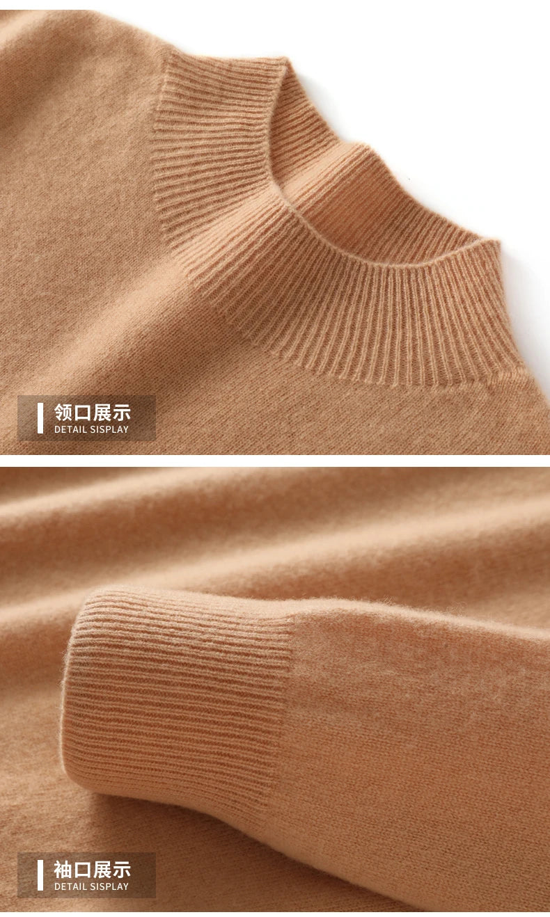 Men’s 100% Merino Wool Sweater – Luxury Half High Collar Knit Pullover