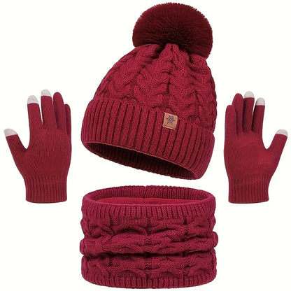 Winter 3-Piece Set: Warm Knit Hat, Scarf & Gloves