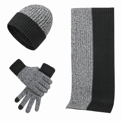 3Pcs/set Winter Beanie Hat Scarf Gloves Outdoor Ski Windproof Warm Scarf Sets Ear Protection Knitted Hat Scarf Mittens Set