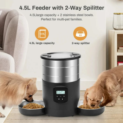 4.5L Smart WiFi Automatic Pet Feeder – Dual Stainless Steel Bowls | App & Button Control, Voice & Timer | Cat & Small Dog Dispenser