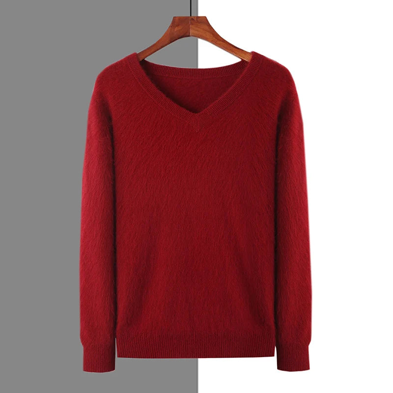 Men’s 100% Pure Mink Cashmere V-Neck Sweater –  for Autumn & Winter
