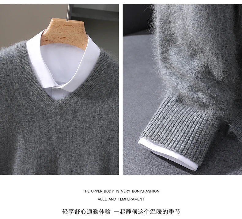Men’s 100% Pure Mink Cashmere V-Neck Sweater –  for Autumn & Winter