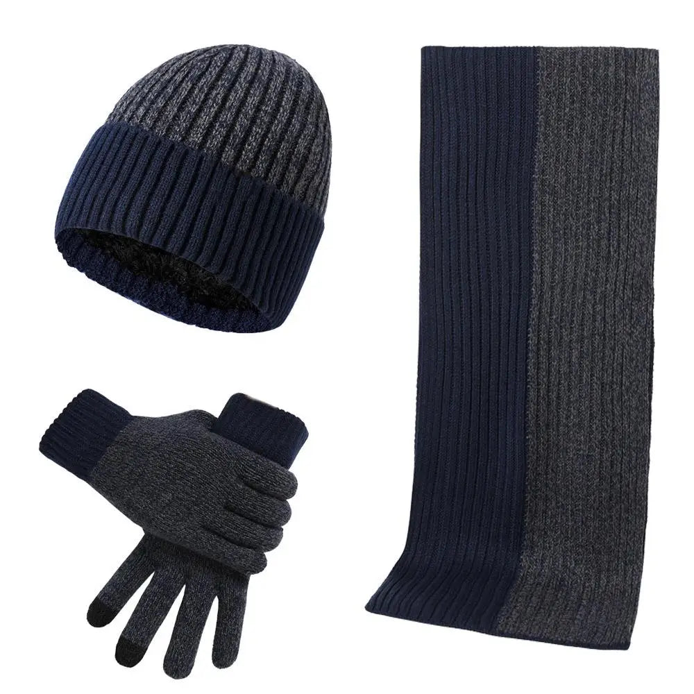 3Pcs/set Winter Beanie Hat Scarf Gloves Outdoor Ski Windproof Warm Scarf Sets Ear Protection Knitted Hat Scarf Mittens Set