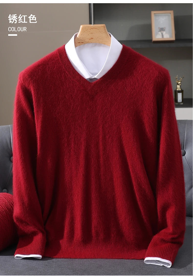 Men’s 100% Pure Mink Cashmere V-Neck Sweater –  for Autumn & Winter