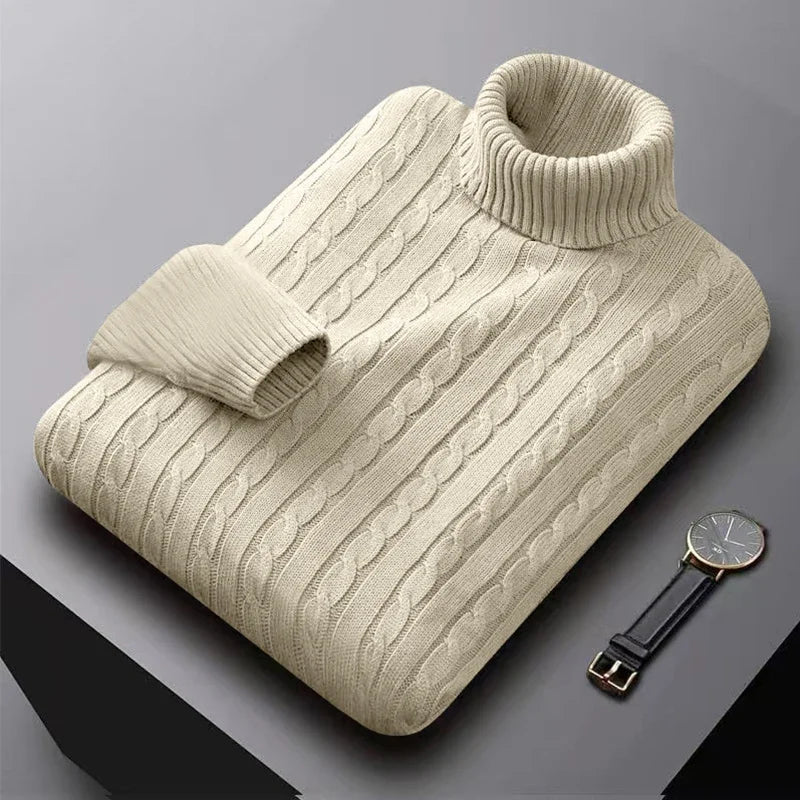 Men’s Classic High Neck Sweater – Warm Knitted Turtleneck Pullover
