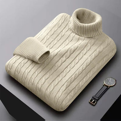 Men’s Classic High Neck Sweater – Warm Knitted Turtleneck Pullover
