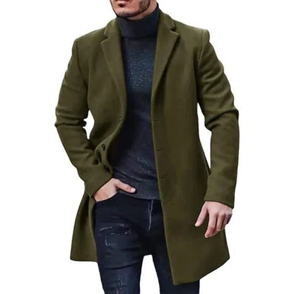 Men’s Woolen Overcoat – Elegant Long Trench Coat for Autumn & Winter