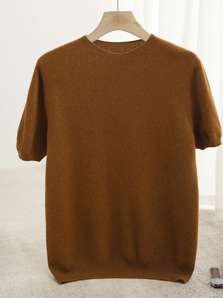 Men’s 100% Merino Wool O-Neck Short Sleeve Sweater –  Collection