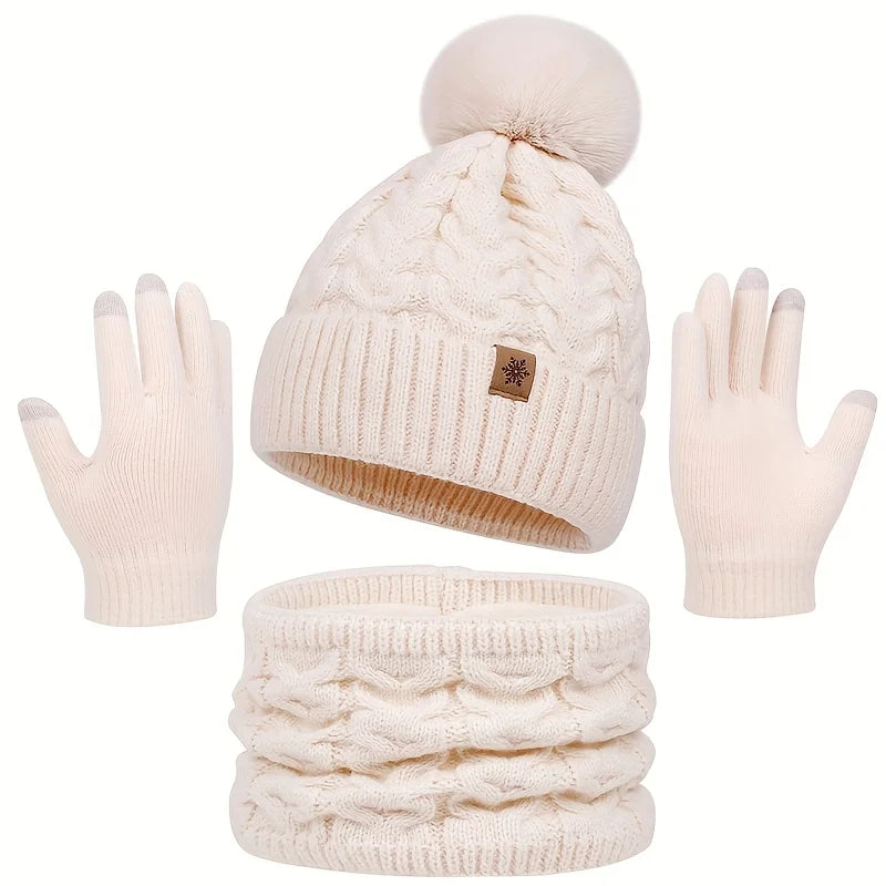 Winter 3-Piece Set: Warm Knit Hat, Scarf & Gloves
