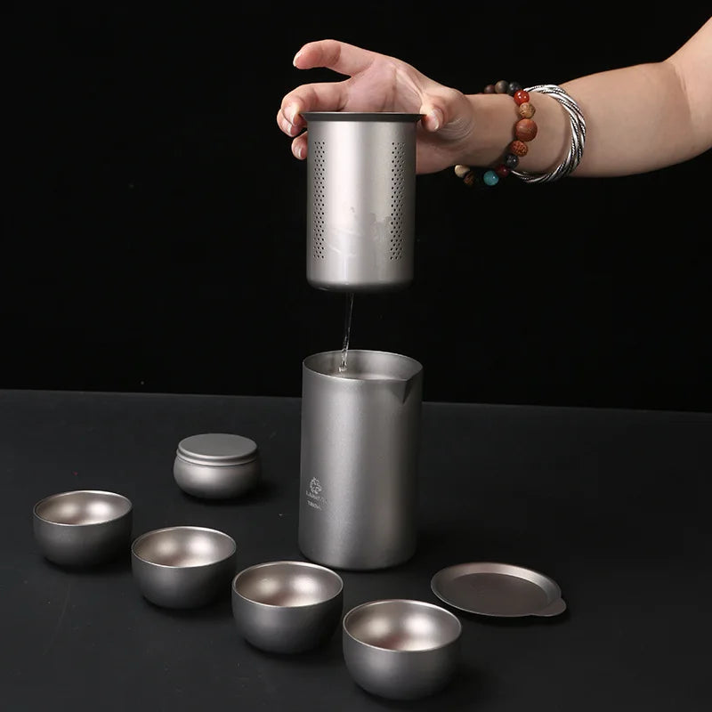Portable Camping Titanium Tea Cup Brewing Infuser Double-layer Insulated Travel Tea Set
