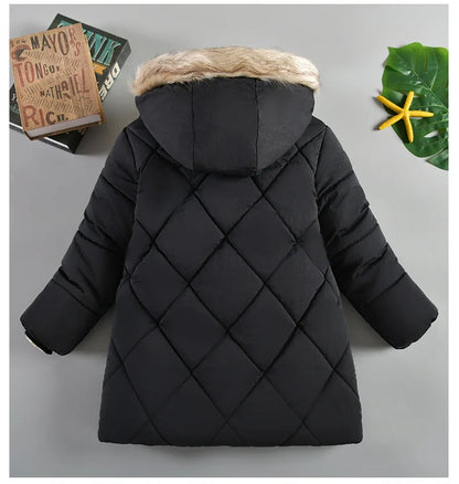 Boys’ Winter Thick Hooded Coat – Warm Fur Collar Jacket