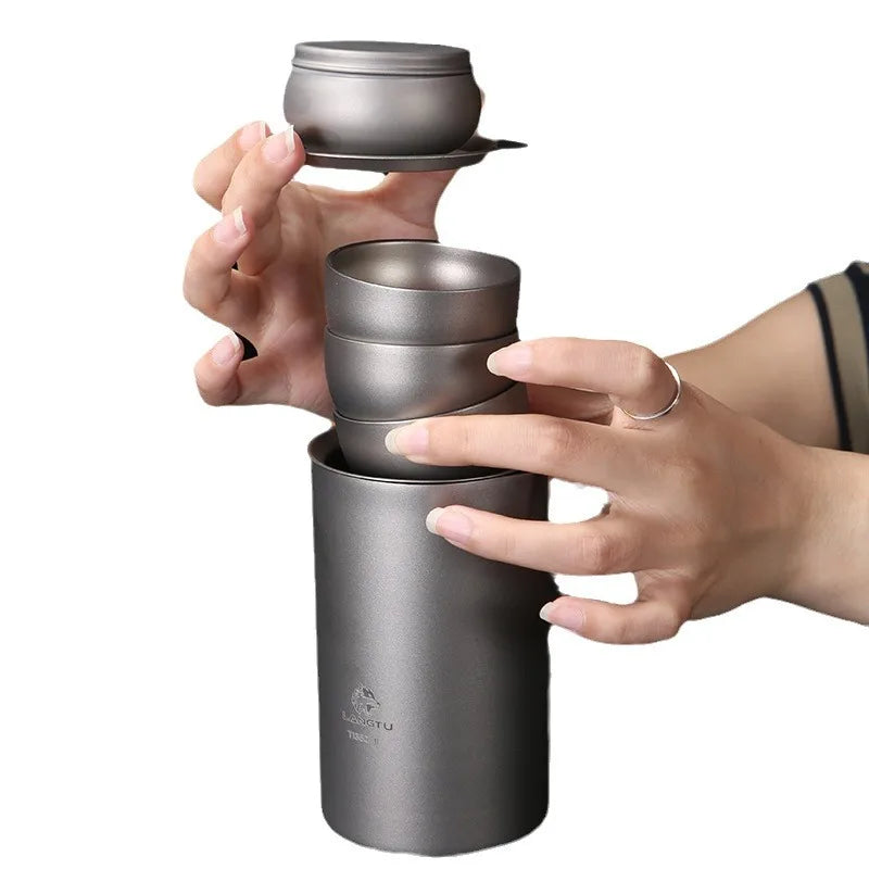 Portable Camping Titanium Tea Cup Brewing Infuser Double-layer Insulated Travel Tea Set