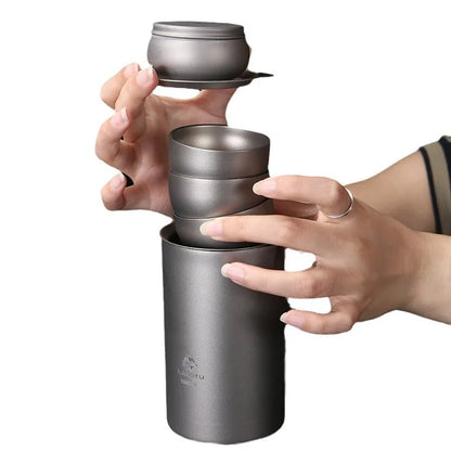 Portable Camping Titanium Tea Cup Brewing Infuser Double-layer Insulated Travel Tea Set