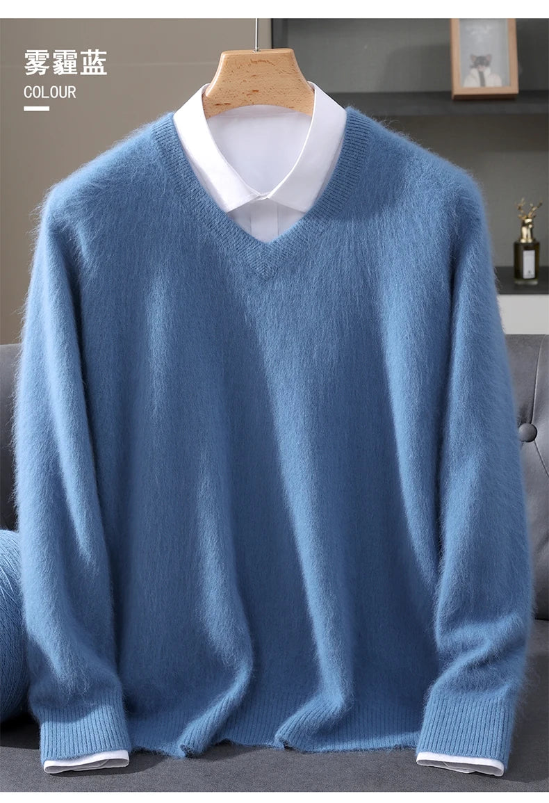Men’s V-Neck Cashmere Wool Sweater – Soft Luxury Knit Pullover for Autumn & Winter