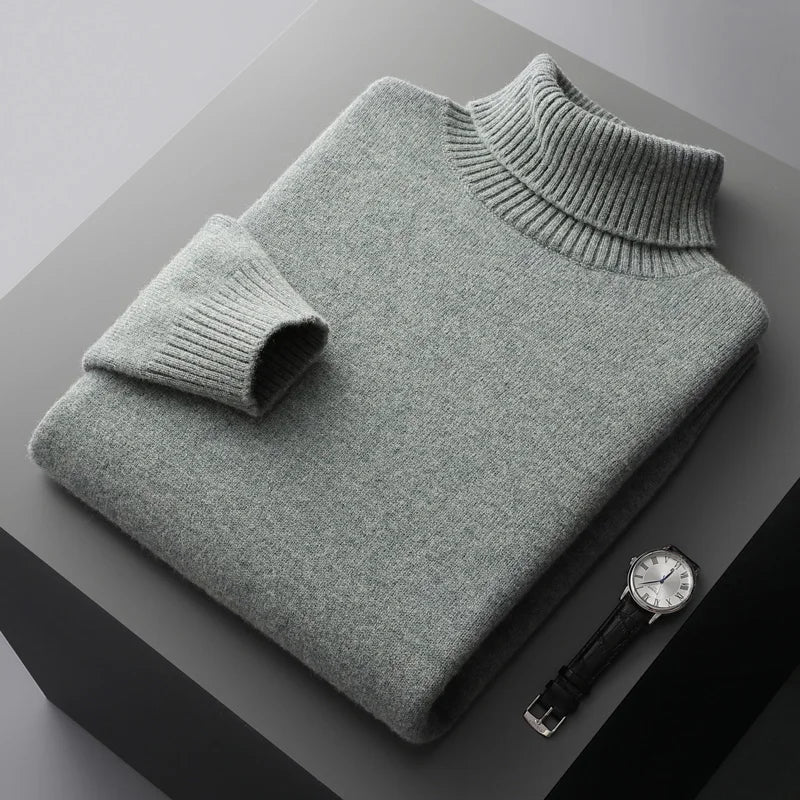 Men’s Cashmere Wool Sweater – Elegant Turn-Down Collar Knitwear for Autumn & Winter