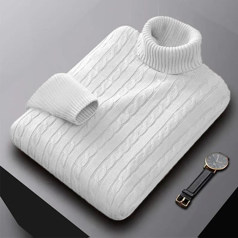 Men’s Classic High Neck Sweater – Warm Knitted Turtleneck Pullover