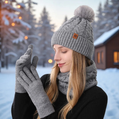Winter 3-Piece Set: Warm Knit Hat, Scarf & Gloves