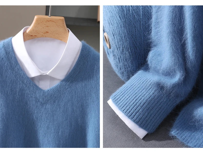 Men’s 100% Pure Mink Cashmere V-Neck Sweater –  for Autumn & Winter