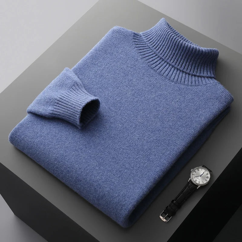 Men’s Cashmere Wool Sweater – Elegant Turn-Down Collar Knitwear for Autumn & Winter