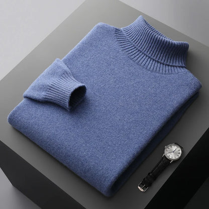 Men’s Cashmere Wool Sweater – Elegant Turn-Down Collar Knitwear for Autumn & Winter