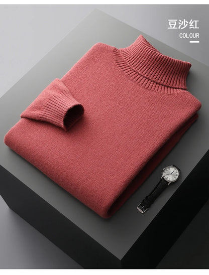 Men’s Cashmere Wool Sweater – Elegant Turn-Down Collar Knitwear for Autumn & Winter