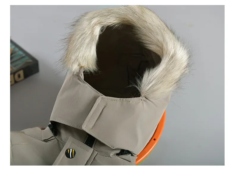 Boys’ Winter Thick Hooded Coat – Warm Fur Collar Jacket