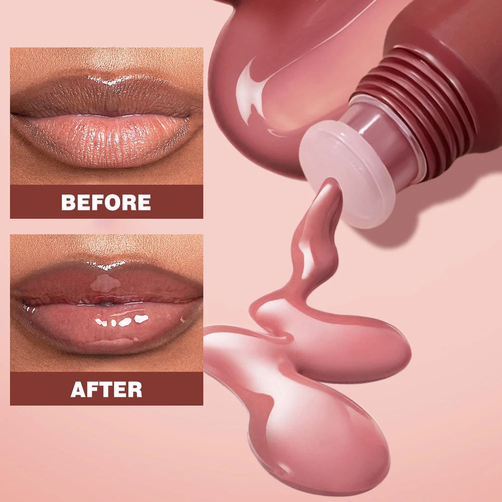 QiBest Crystal Dark Brown Lip Gloss – Waterproof, Hydrating & Long-lasting Mirror Shine”