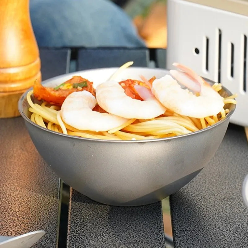 Pure Titanium Double-layer Outdoor Bowl Anti-scalding Heat Insulation Portable Healthy Luxury Bowl Anti-slip Outdoor Tableware