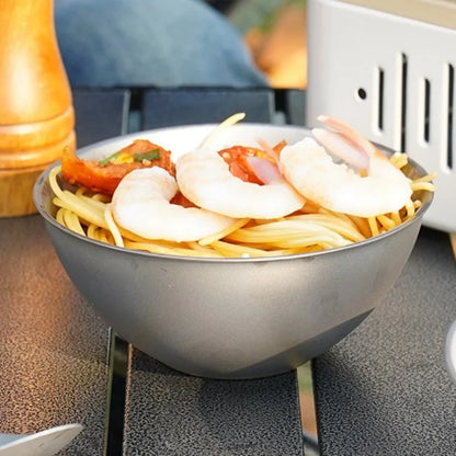 Pure Titanium Double-layer Outdoor Bowl Anti-scalding Heat Insulation Portable Healthy Luxury Bowl Anti-slip Outdoor Tableware